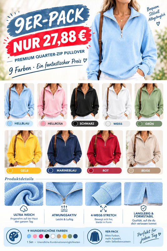 RAUSVERKAUF🔥 Damen Waffel-Strick Sweatshirt mit Viertelreißverschluss